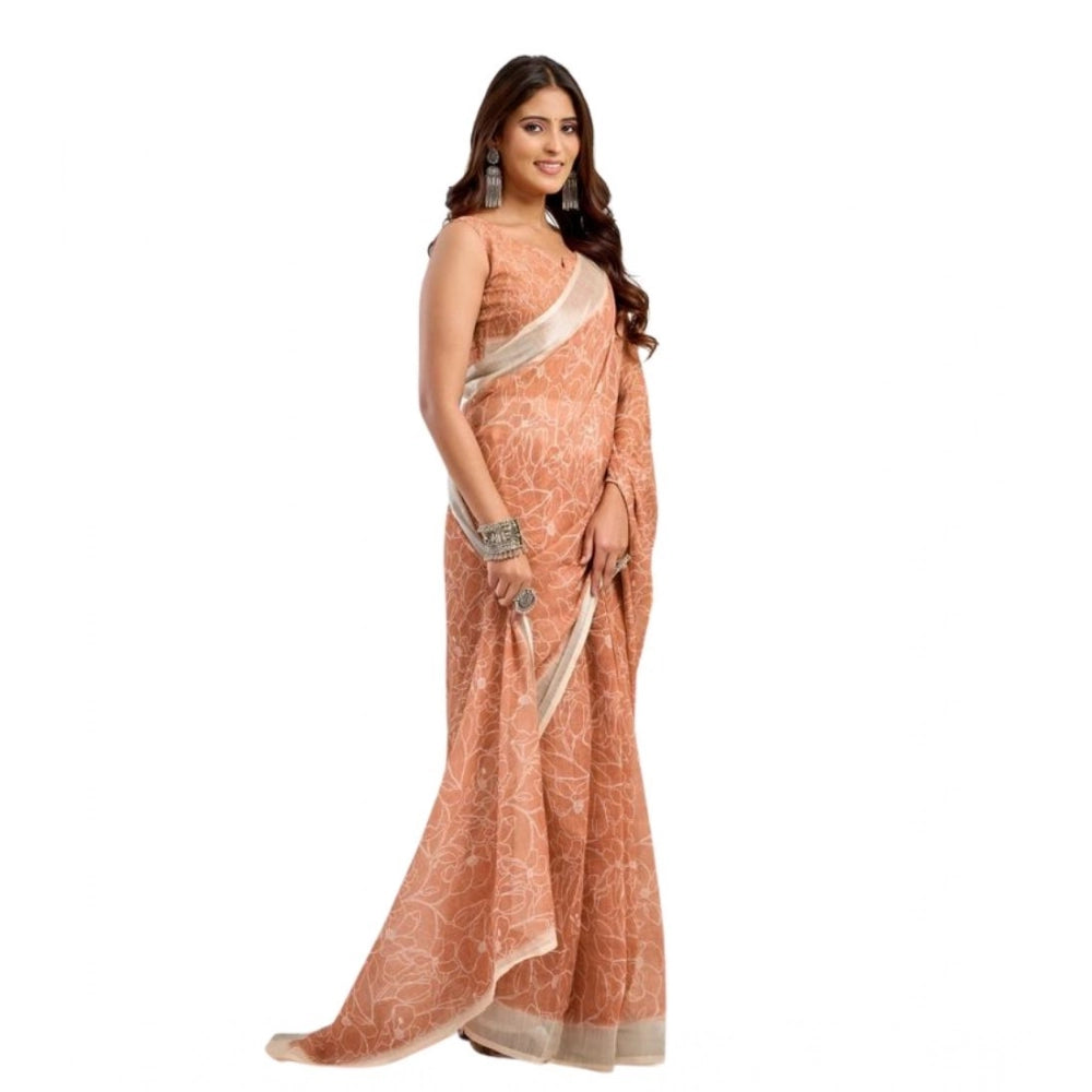 Sassy Women's Faux Linen Floral Print Ready to wear Saree With Blouse Piece