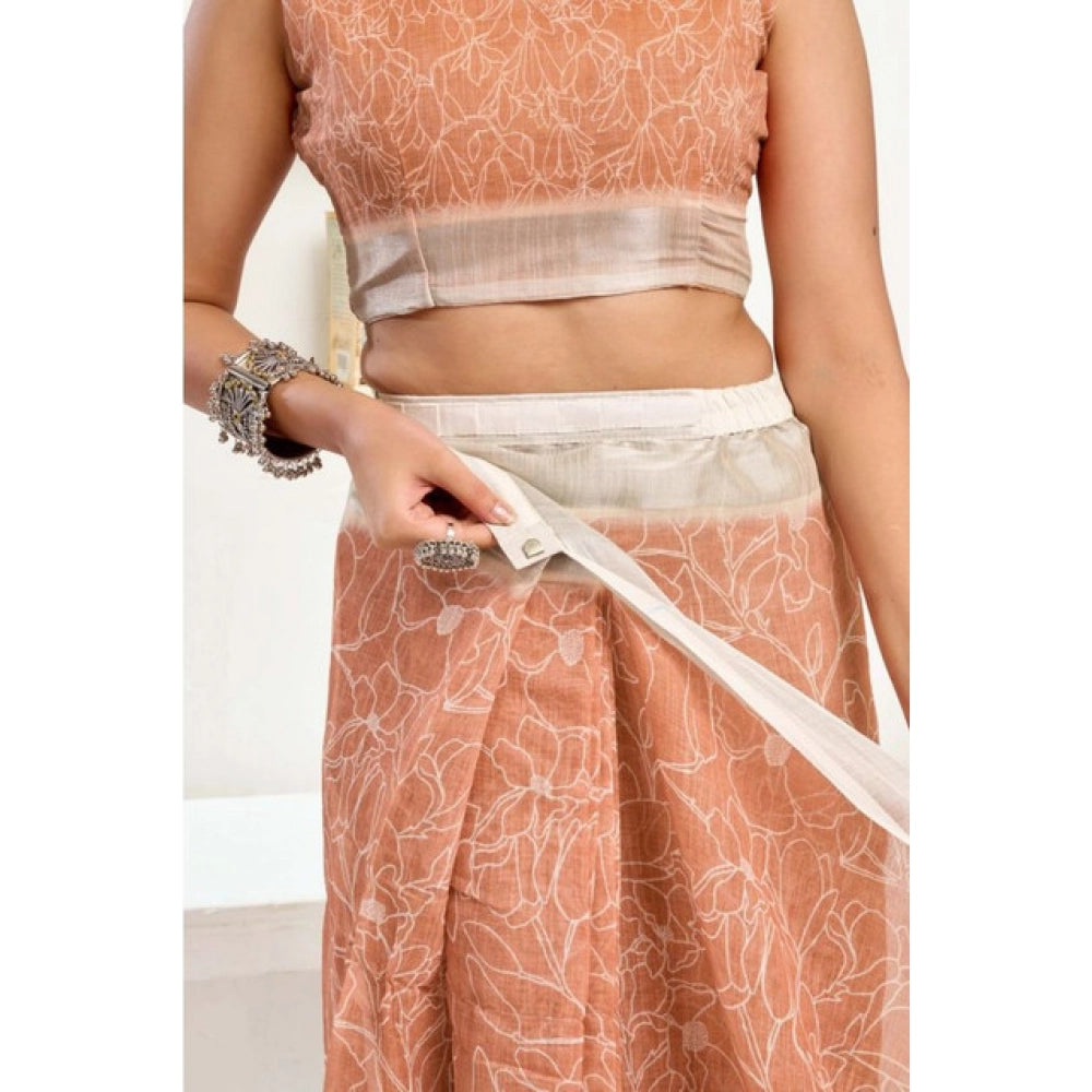 Sassy Women's Faux Linen Floral Print Ready to wear Saree With Blouse Piece