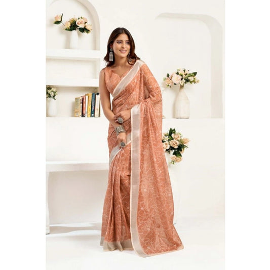 Sassy Women's Faux Linen Floral Print Ready to wear Saree With Blouse Piece