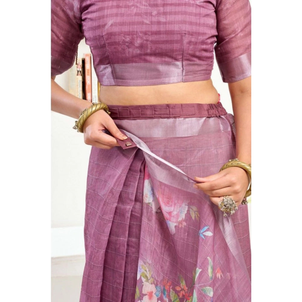 Sassy Women's Faux Linen Floral Print Ready to wear Saree With Blouse Piece
