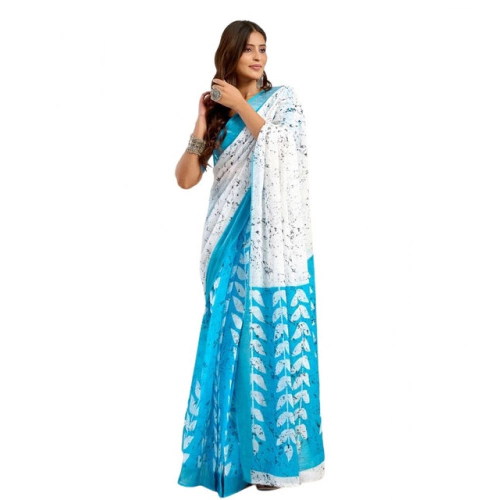 Sassy Women's Faux Linen Leaf Print Ready to wear Saree With Blouse Piece