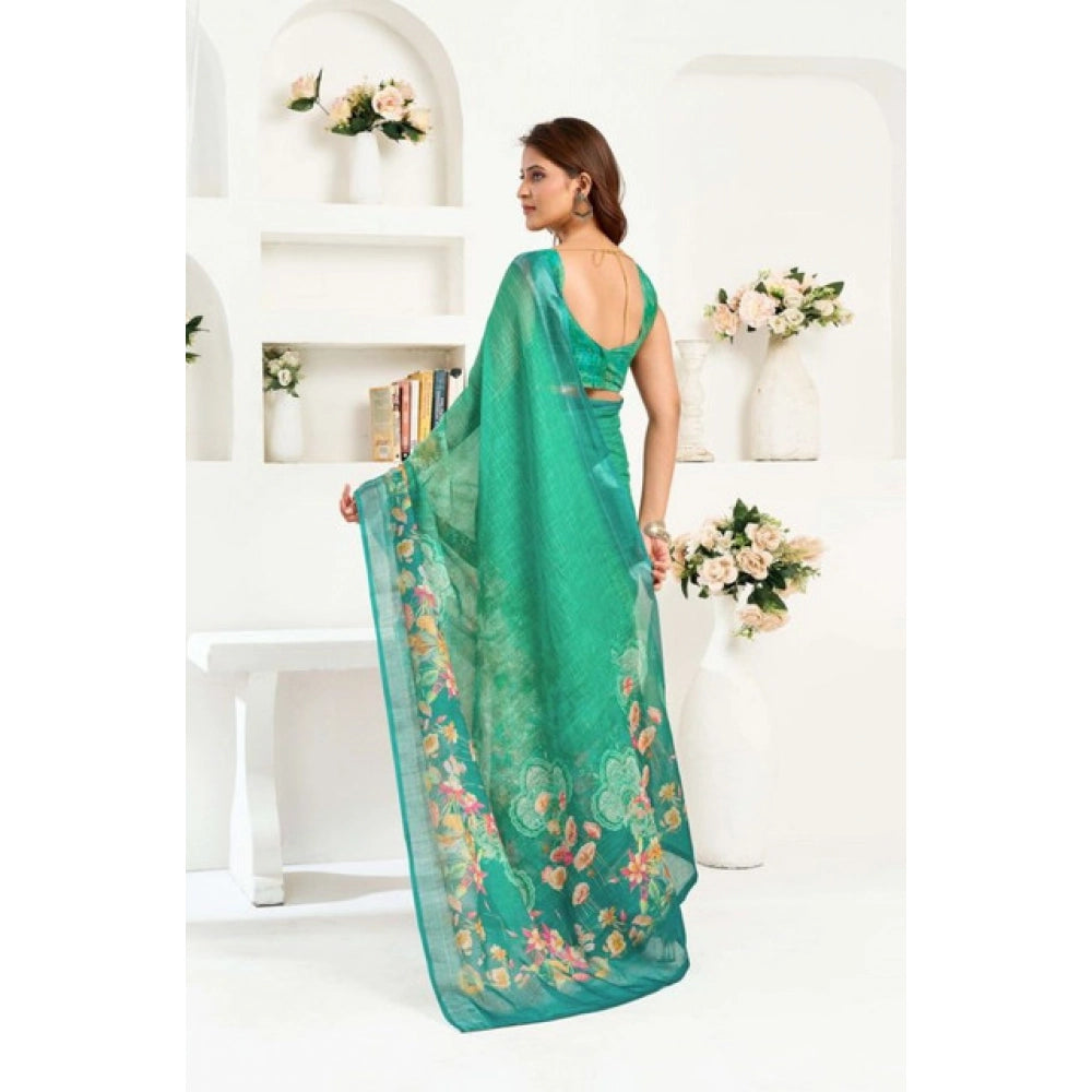 Sassy Women's Faux Linen Floral Ready to wear Saree With Blouse Piece