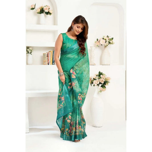 Sassy Women's Faux Linen Floral Ready to wear Saree With Blouse Piece