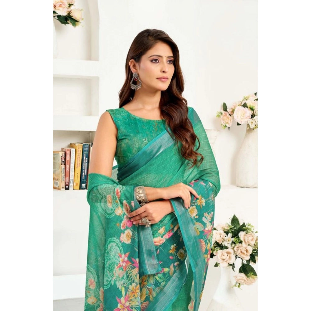 Sassy Women's Faux Linen Floral Ready to wear Saree With Blouse Piece