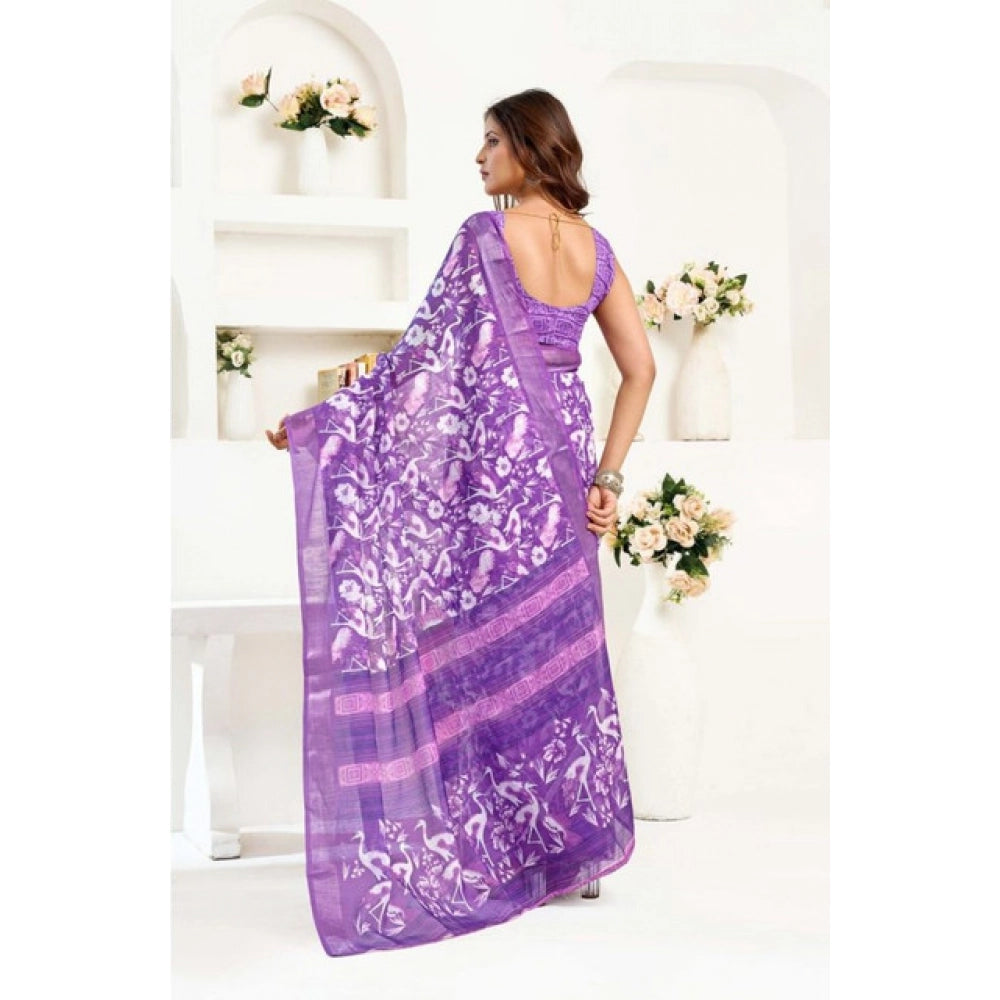 Sassy Women's Faux Linen Floral Print Ready to wear Saree With Blouse Piece