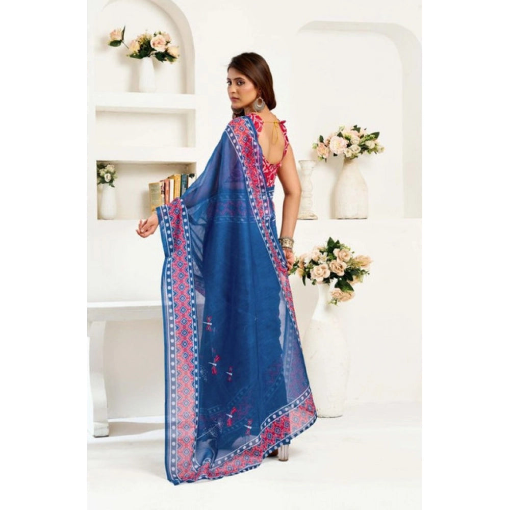 Sassy Women's Faux Linen Floral Print Ready to wear Saree With Blouse Piece