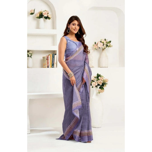 Sassy Women's Faux Linen Printed Ready to wear Saree With Blouse Piece