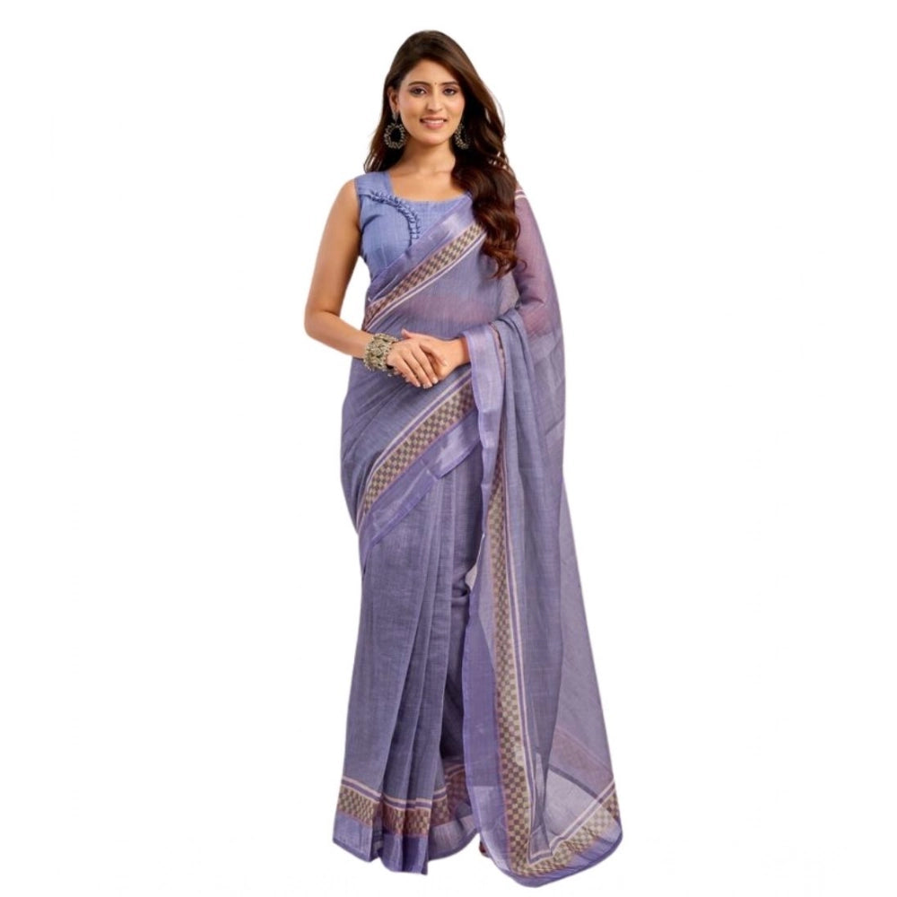 Sassy Women's Faux Linen Printed Ready to wear Saree With Blouse Piece