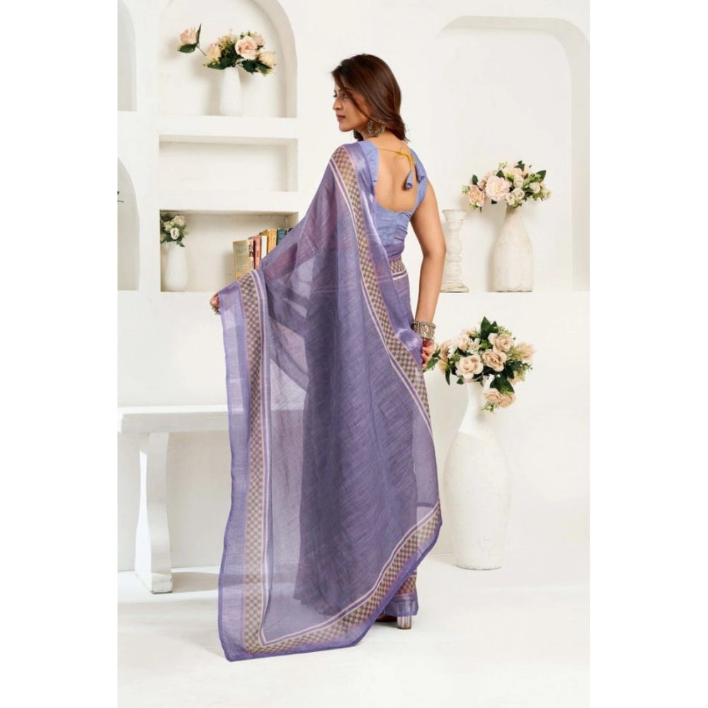 Sassy Women's Faux Linen Printed Ready to wear Saree With Blouse Piece