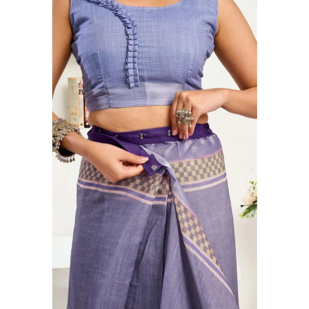 Sassy Women's Faux Linen Printed Ready to wear Saree With Blouse Piece