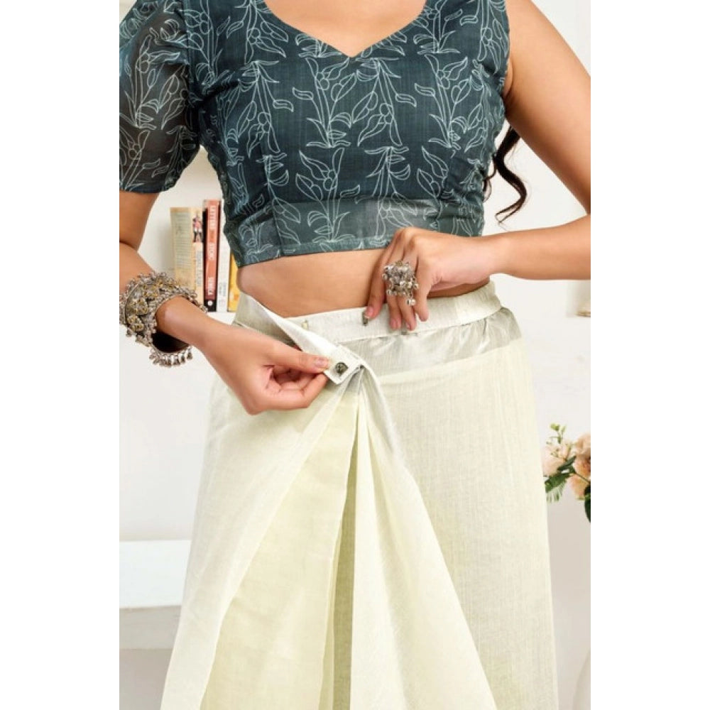 Sassy Women's Faux Linen Floral Print Ready to wear Saree With Blouse Piece