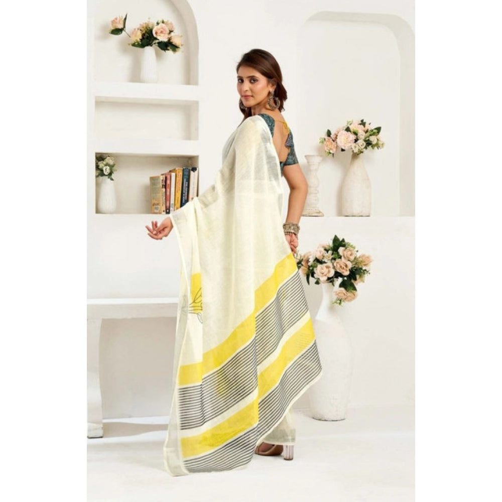 Sassy Women's Faux Linen Floral Print Ready to wear Saree With Blouse Piece