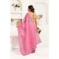 Retro Women's Faux Linen Floral Print Ready to wear Saree With Blouse Piece