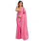 Retro Women's Faux Linen Floral Print Ready to wear Saree With Blouse Piece