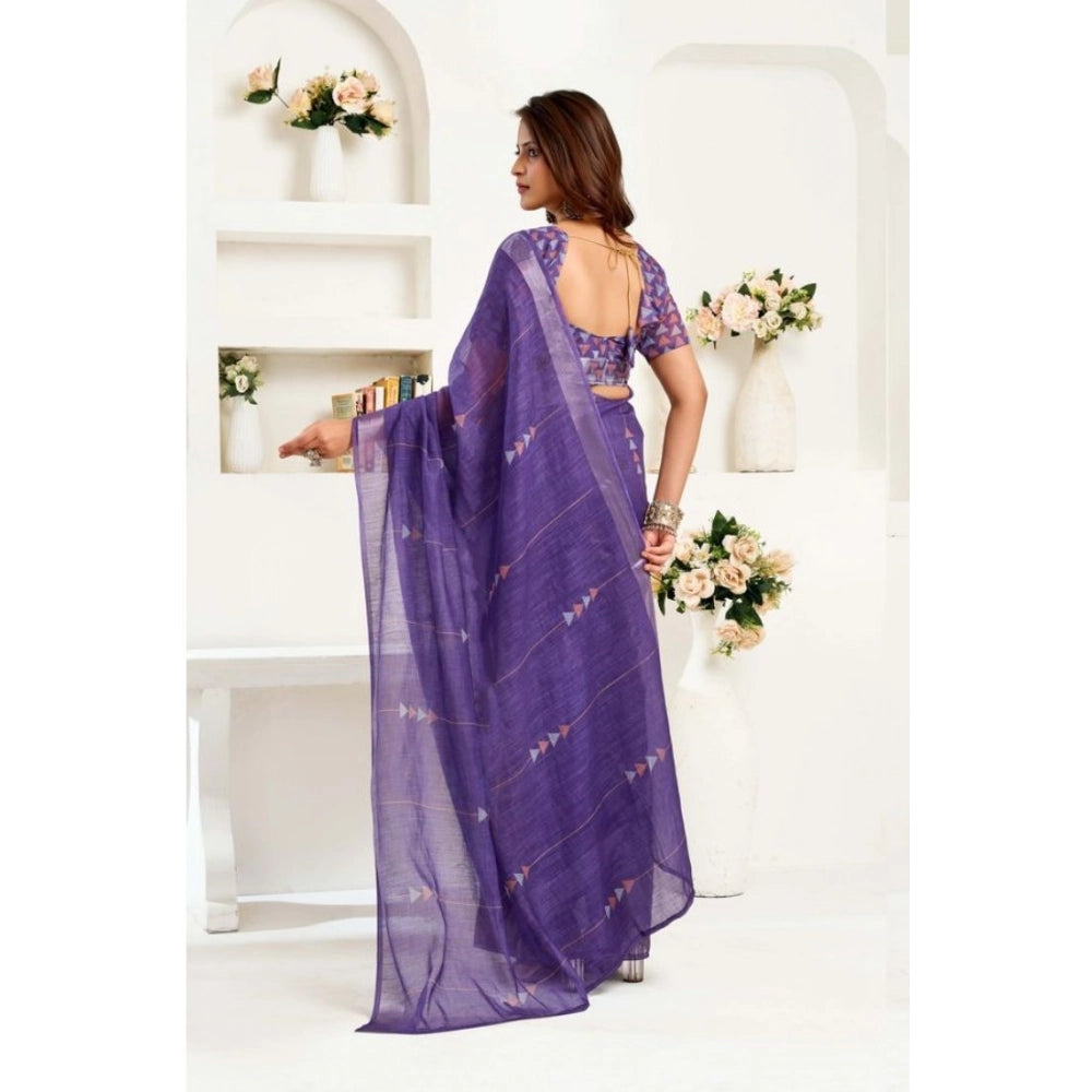 Retro Women's Faux Linen Geometric Print Ready to wear Saree With Blouse Piece