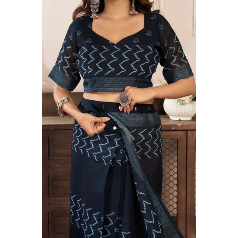 Retro Women's Faux Linen Geometric Print Ready to wear Saree With Blouse Piece