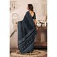 Retro Women's Faux Linen Geometric Print Ready to wear Saree With Blouse Piece