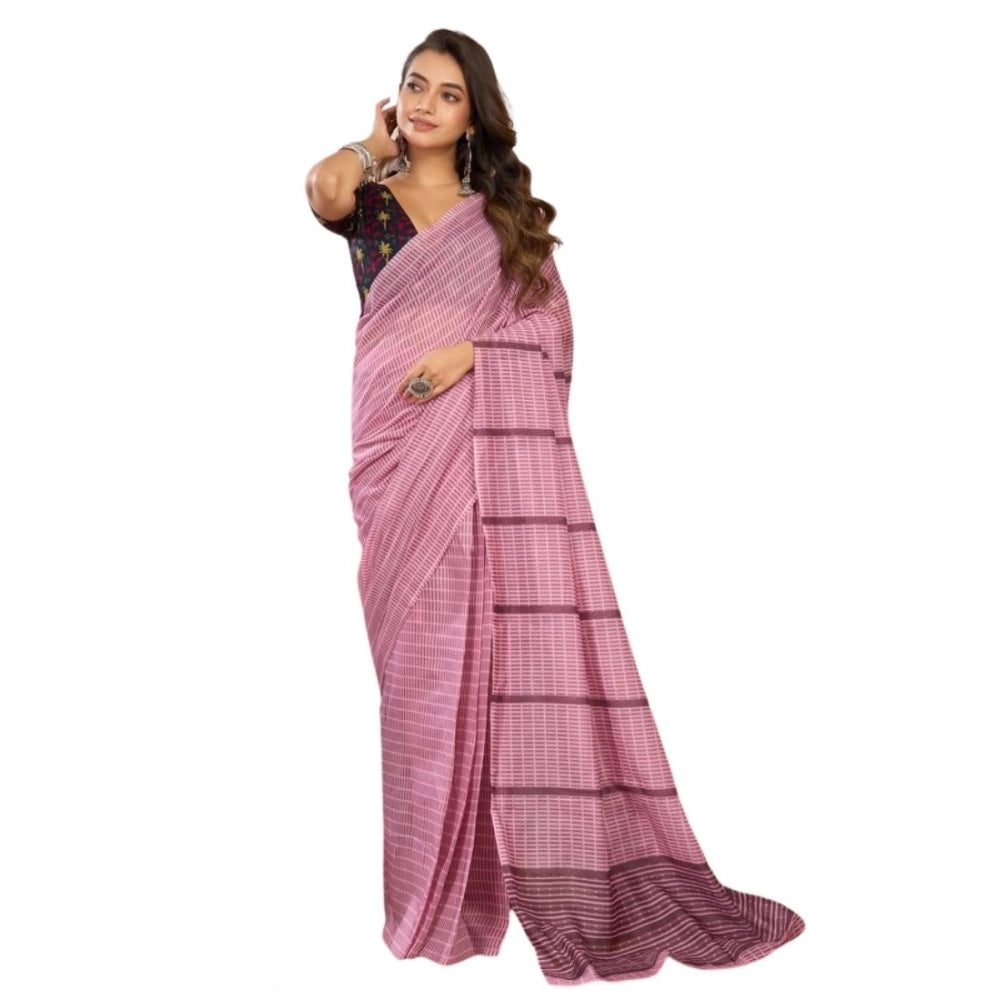 Retro Women's Faux Linen Geometric Ready to wear Saree With Blouse Piece