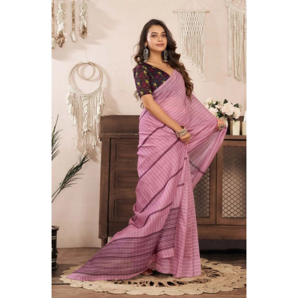 Retro Women's Faux Linen Geometric Ready to wear Saree With Blouse Piece