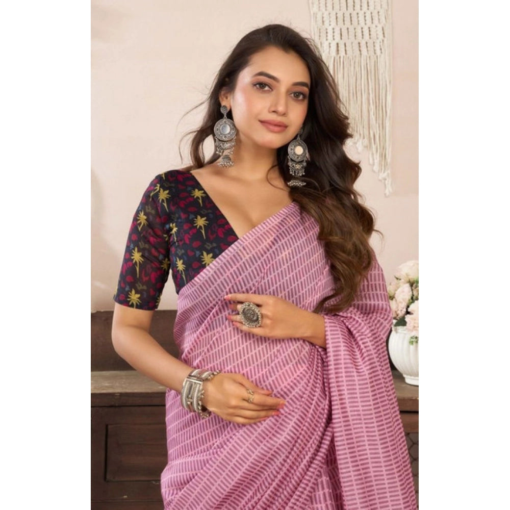 Retro Women's Faux Linen Geometric Ready to wear Saree With Blouse Piece