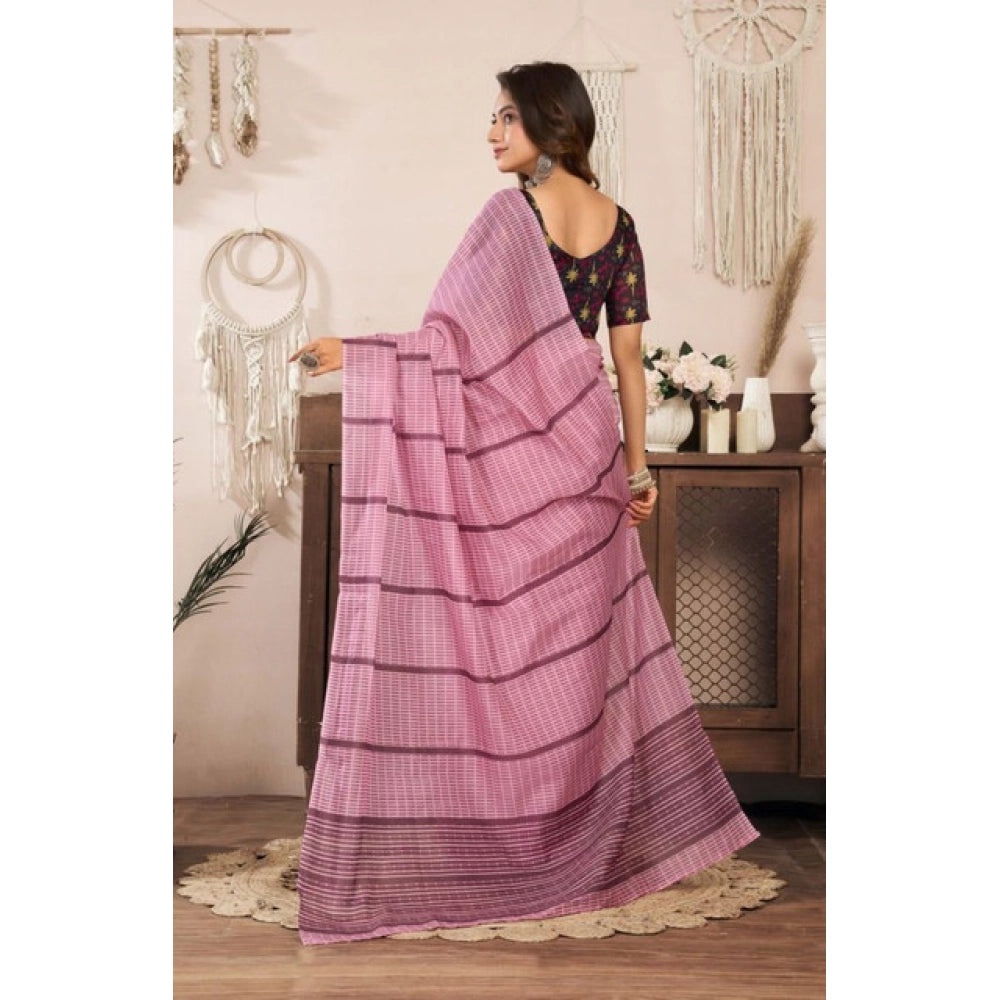 Retro Women's Faux Linen Geometric Ready to wear Saree With Blouse Piece