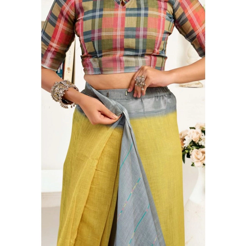 Retro Women's Faux Linen Geometric Ready to wear Saree With Blouse Piece