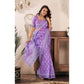 Retro Women's Faux Linen Floral Ready to wear Saree With Blouse Piece