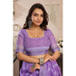 Retro Women's Faux Linen Floral Ready to wear Saree With Blouse Piece
