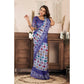 Retro Women's Faux Linen Geometric Print Ready to wear Saree With Blouse Piece