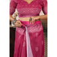 Retro Women's Faux Linen Floral Print Ready to wear Saree With Blouse Piece