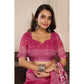 Retro Women's Faux Linen Floral Print Ready to wear Saree With Blouse Piece