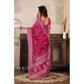 Retro Women's Faux Linen Floral Print Ready to wear Saree With Blouse Piece