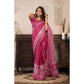Retro Women's Faux Linen Floral Print Ready to wear Saree With Blouse Piece