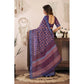 Retro Women's Faux Linen Floral Print Ready to wear Saree With Blouse Piece