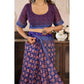 Retro Women's Faux Linen Floral Print Ready to wear Saree With Blouse Piece