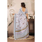 Retro Women's Faux Linen Floral Print Ready to wear Saree With Blouse Piece