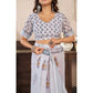 Retro Women's Faux Linen Floral Print Ready to wear Saree With Blouse Piece