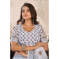 Retro Women's Faux Linen Floral Print Ready to wear Saree With Blouse Piece