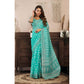Retro Women's Faux Linen Leaf Print Ready to wear Saree With Blouse Piece