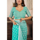 Retro Women's Faux Linen Leaf Print Ready to wear Saree With Blouse Piece
