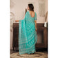 Retro Women's Faux Linen Leaf Print Ready to wear Saree With Blouse Piece