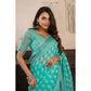 Retro Women's Faux Linen Leaf Print Ready to wear Saree With Blouse Piece