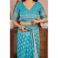 Retro Women's Faux Linen Floral Print Ready to wear Saree With Blouse Piece
