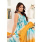 Retro Women's Faux Linen Abstract Print Ready to wear Saree With Blouse Piece