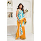 Retro Women's Faux Linen Abstract Print Ready to wear Saree With Blouse Piece