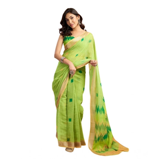 Feminine Women's Faux Linen Floral Print Ready to wear Saree With Blouse Piece
