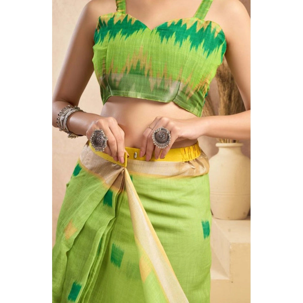 Feminine Women's Faux Linen Floral Print Ready to wear Saree With Blouse Piece