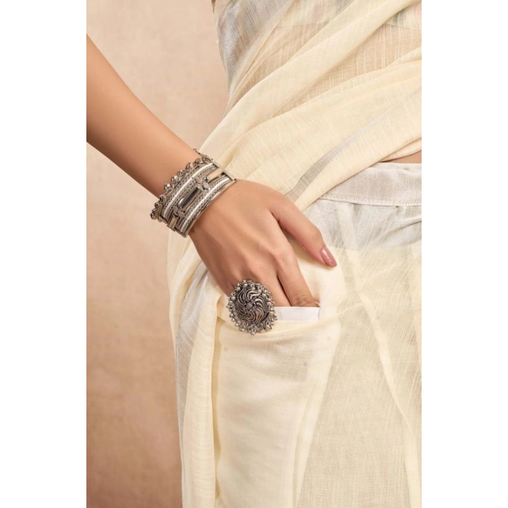 Feminine Women's Faux Linen Floral Print Ready to wear Saree With Blouse Piece