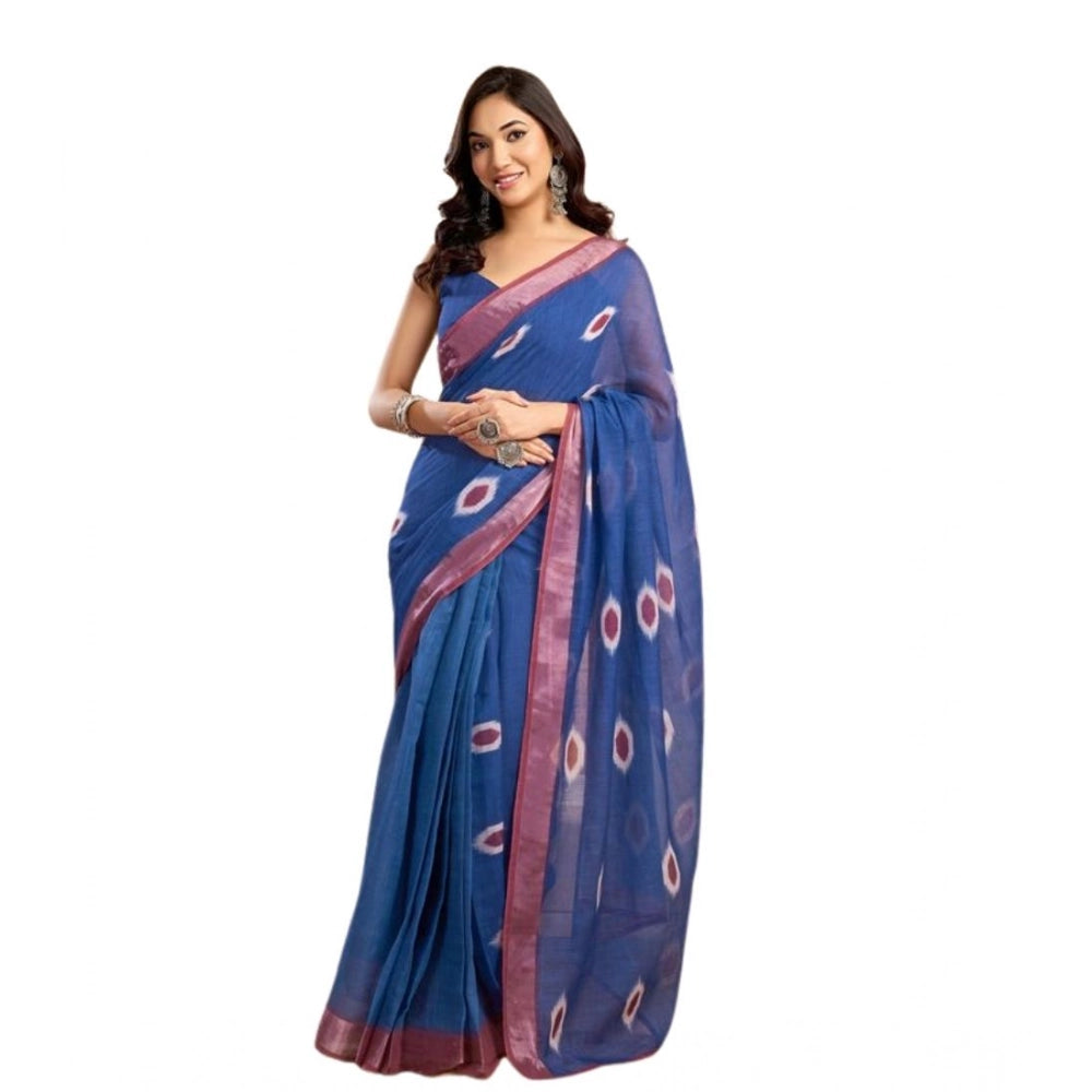 Feminine Women's Faux Linen Printed Ready to wear Saree With Blouse Piece
