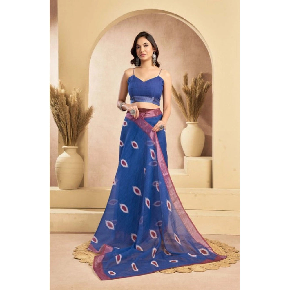 Feminine Women's Faux Linen Printed Ready to wear Saree With Blouse Piece